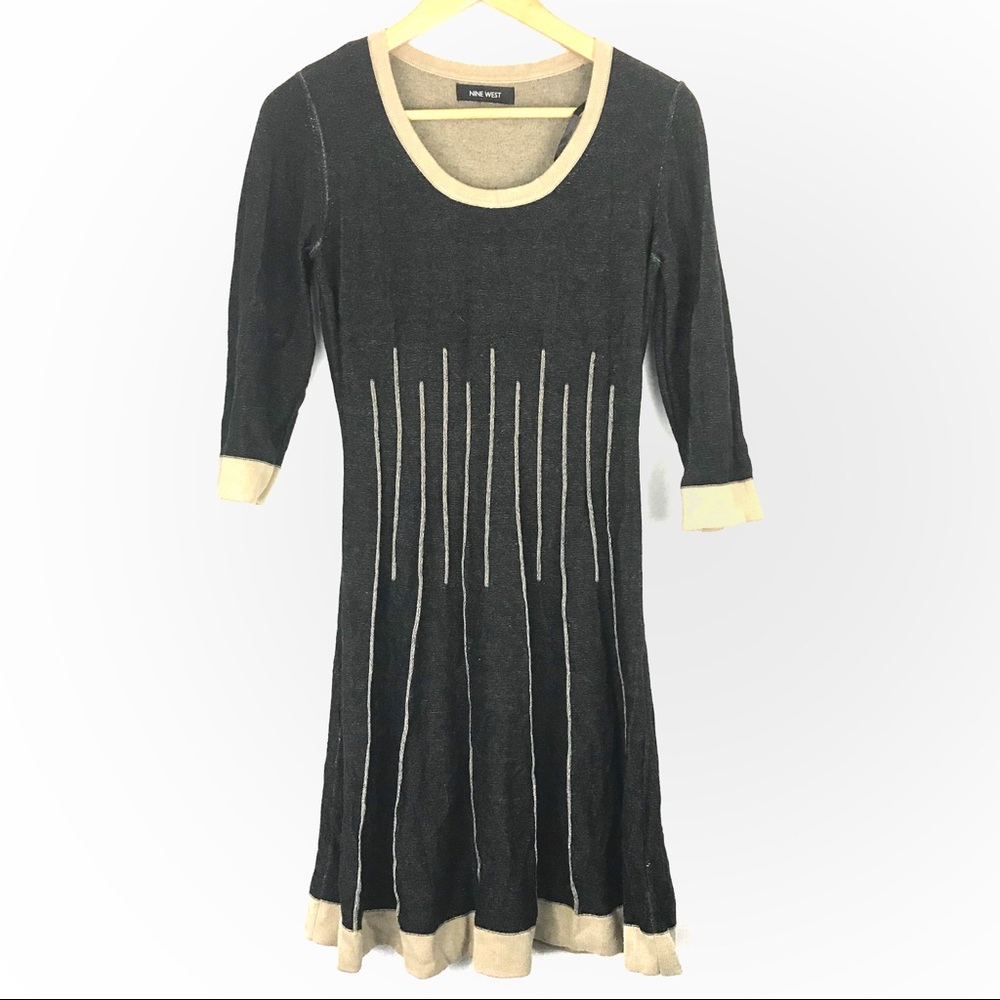 NINE WEST 3/4 Sleeve Soft Warm Midi Sweater Knit Dress Size Small Warm Casual
